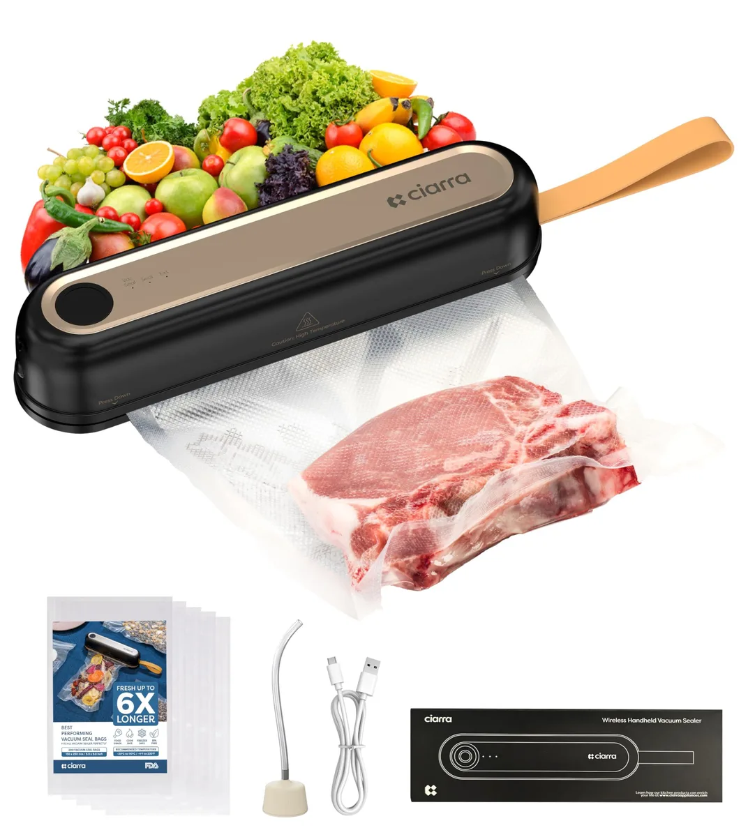  FoodSaver CIARRA CAPVS01-B Handheld Vacuum Sealer 60kPa 6s 3 Modes 5 Bags — product photo