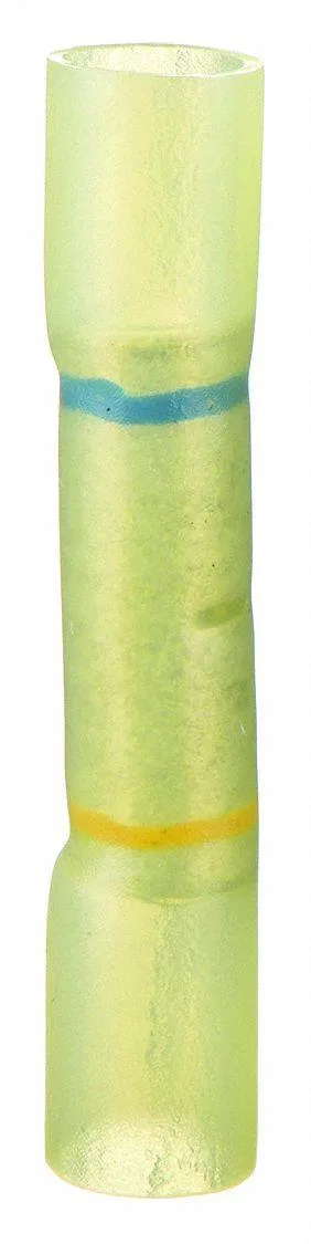Ten yellow heat-shrink butt splice connectors, 1.68 in long, polyolefin insulation