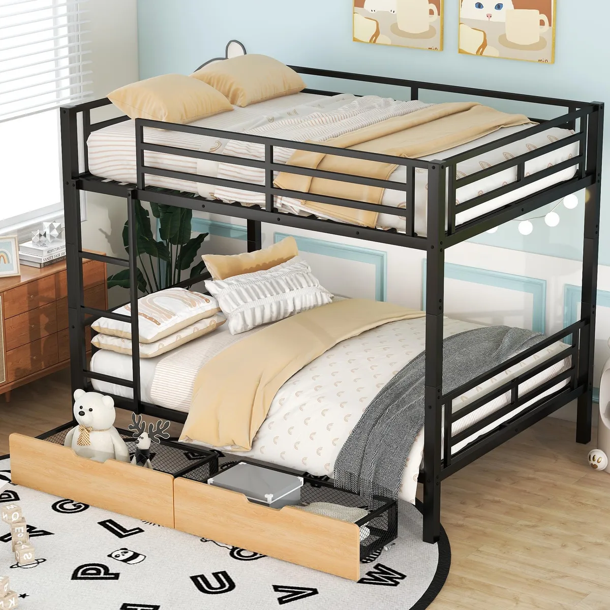 tuphen tuphen Metal Full Size Convertible Bunk Bed with 2 Drawers, Black — product photo
