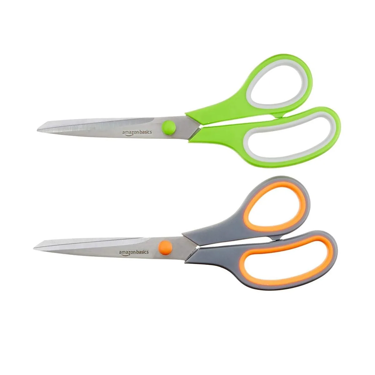 Two stainless-steel scissors, 24 inch, one green one grey with soft-grip handles
