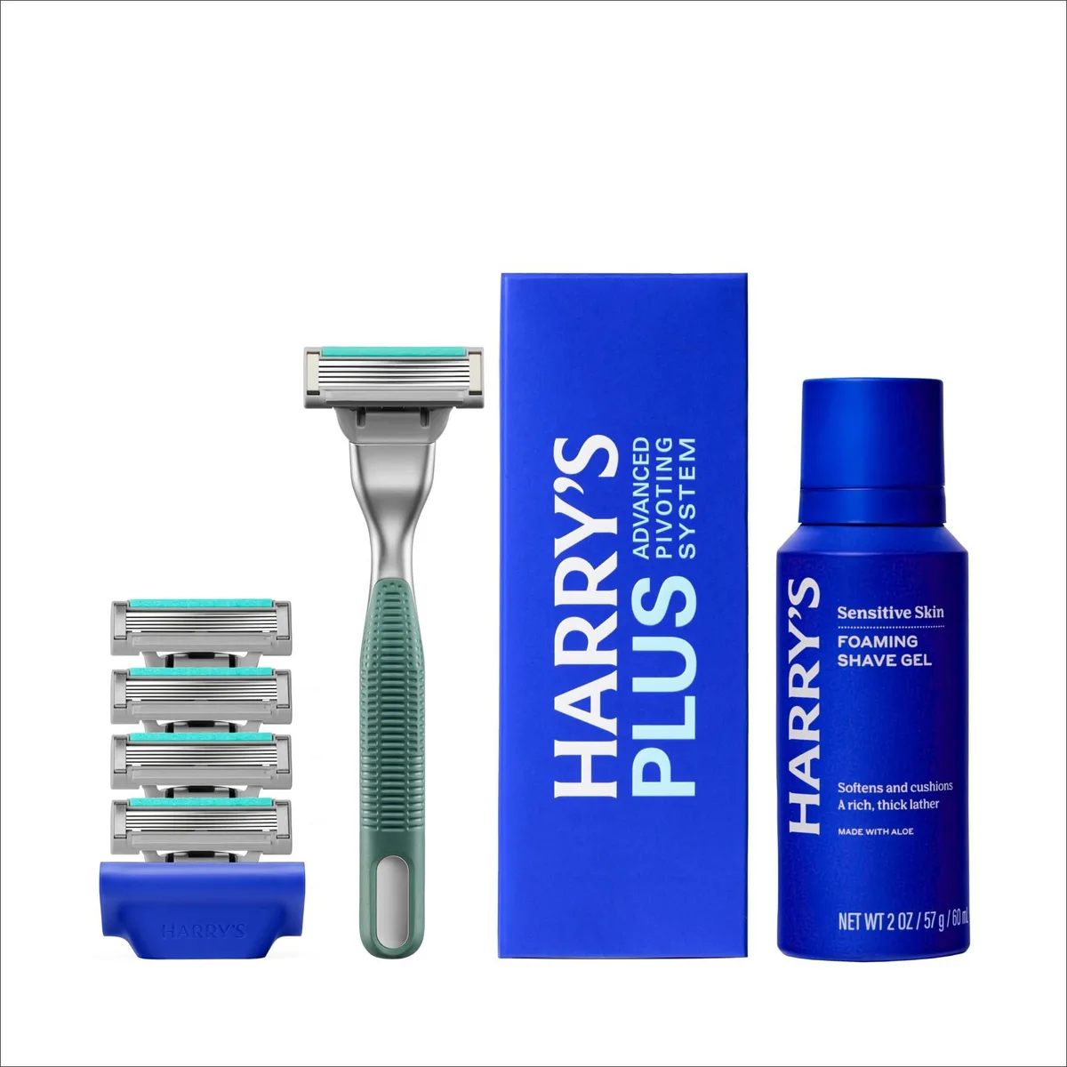 Moss metal handle with five blade cartridges, shave gel and travel cover