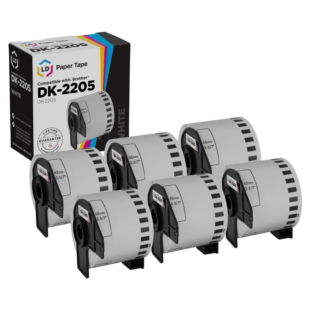 LD Products LD Products DK-2205 White Label Tape 2.4 in x 100 ft 6-Pack — product photo