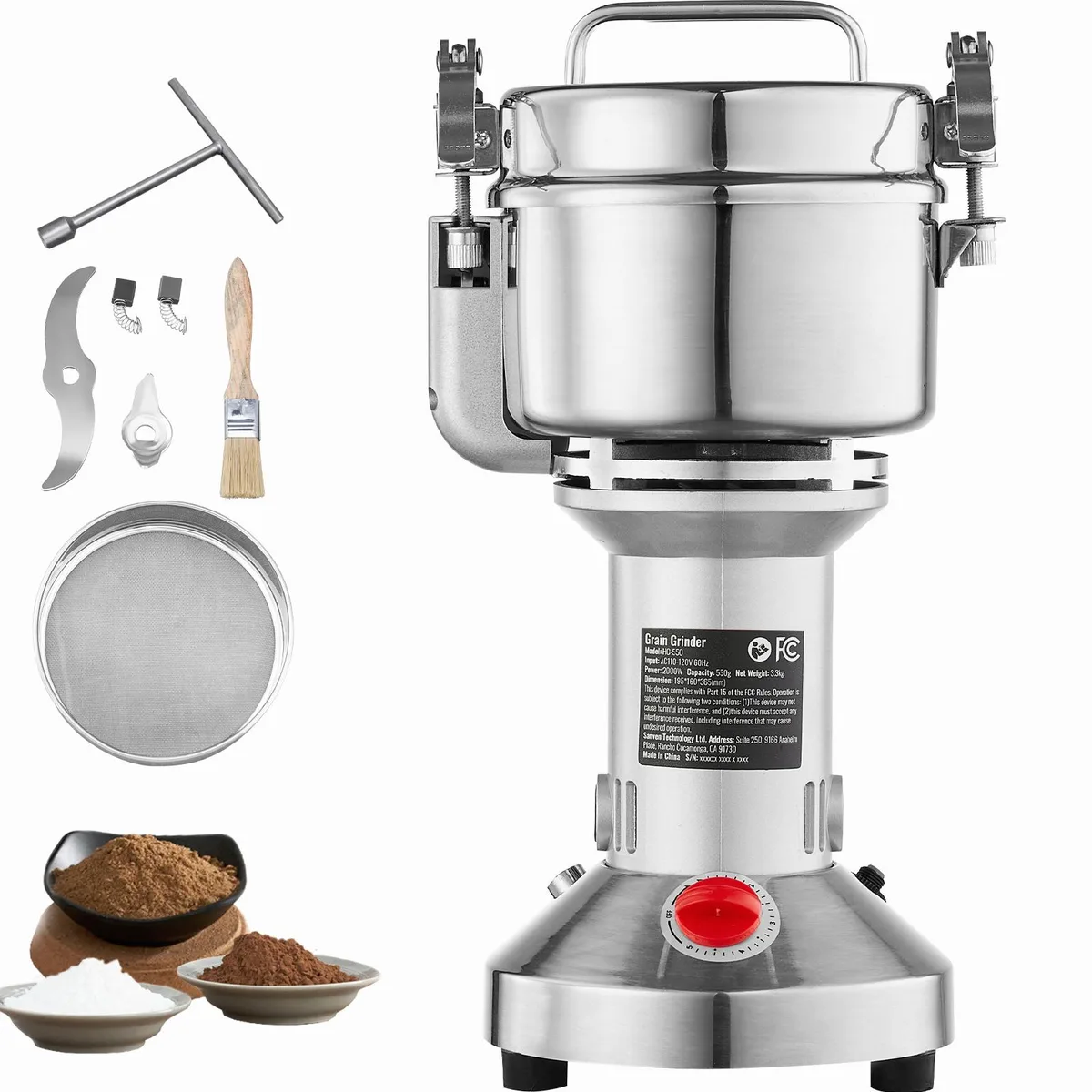 VEVOR VEVOR HC-550 Electric Grain Mill Grinder 550g 2000W Stainless Steel Straight Type — product photo