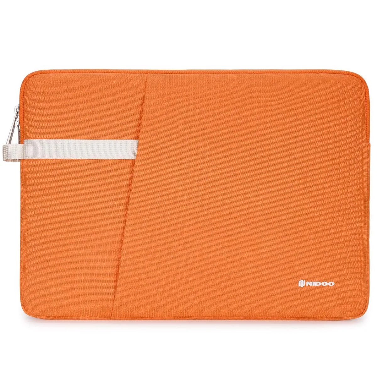 Orange 14-inch nylon laptop sleeve with textured finish and dual zippers