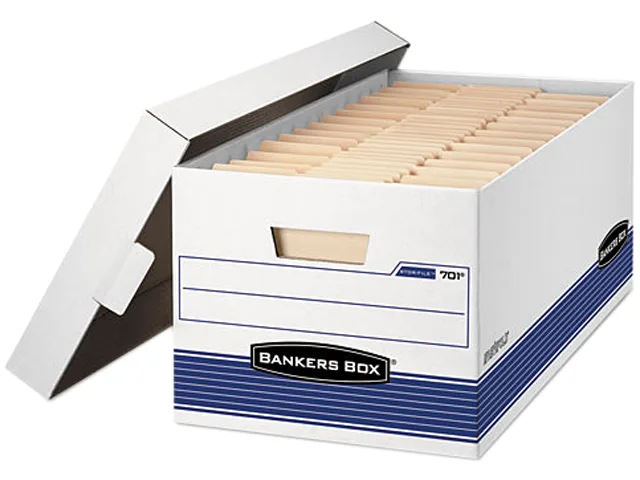 Bankers Box Bankers Box 702 Legal Storage Box White/Blue Locking Lid 12 Pack — product photo