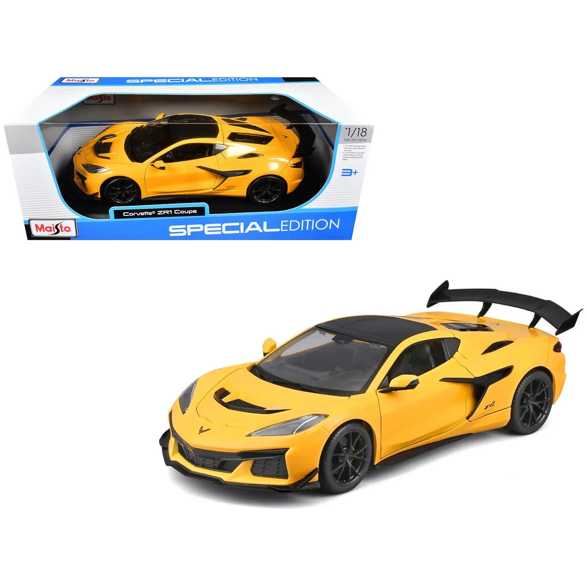 Maisto Maisto Chevrolet Corvette ZR1 Coupe Yellow Carbon Top Special Edition 1/18 Diecast Hobby Collectible — product photo