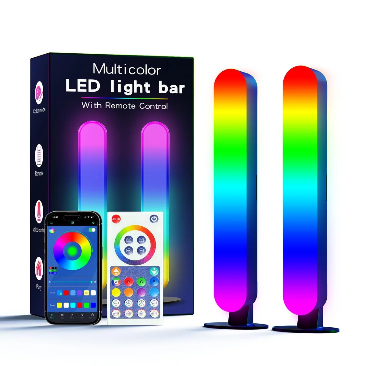 Small rectangular LED light bar in black ABS plastic, USB powered with remote control