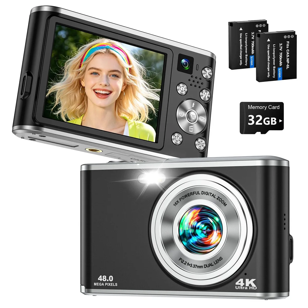  YOODEE DC306 64MP 4K Dual Lens 16X Zoom 2.8" 32GB — product photo
