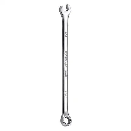 Westward 54RY77 combination wrench, 1/4 in SAE, 6-point, chrome alloy steel, 5 in long, 15 degree offset head