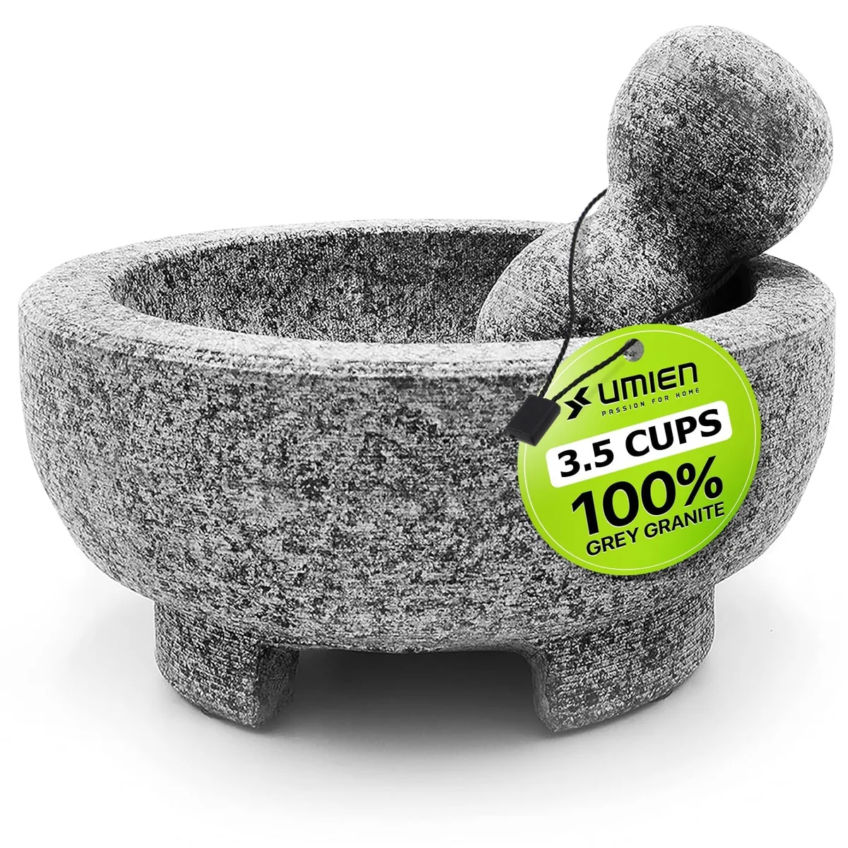 Grey granite mortar and pestle set, 8-inch wide bowl with matching pestle