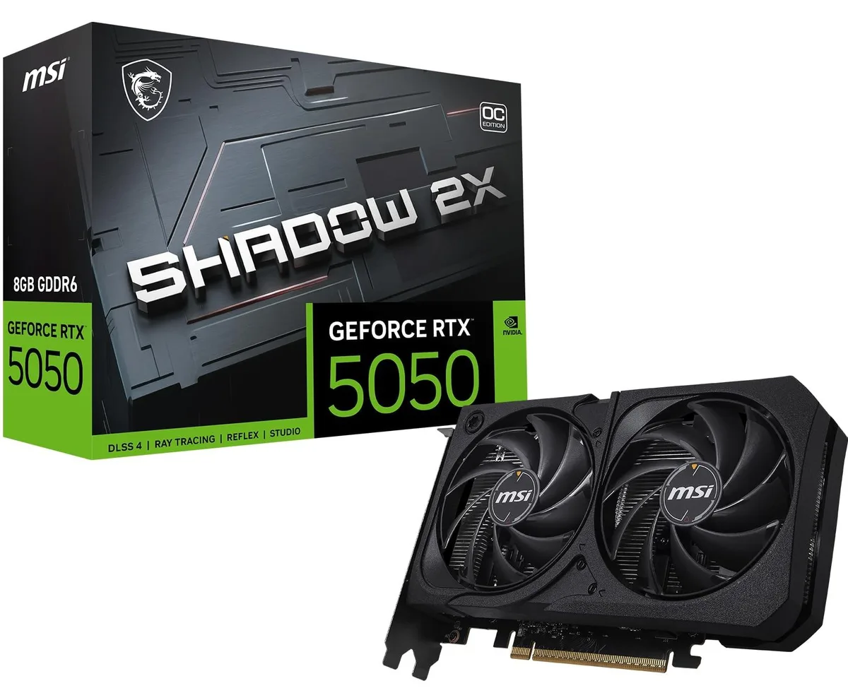 Black graphics card with dual fans and silver backplate