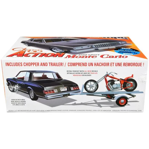 Mpc MPC 1980 Chevrolet Monte Carlo "Class Action" 1/25 Scale Model Kit with Motorcycle and Trailer — product photo
