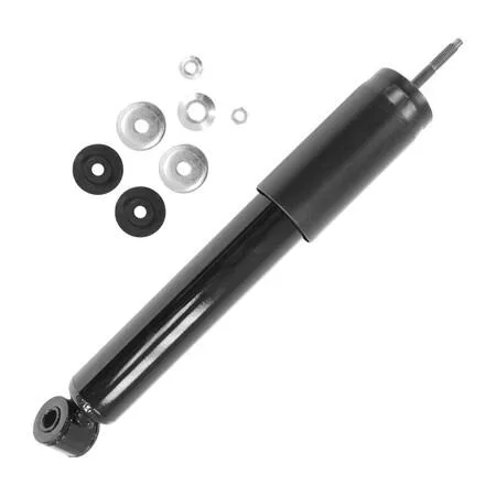 Silver cylindrical rear shock absorber with piston rod and mounting eyelets