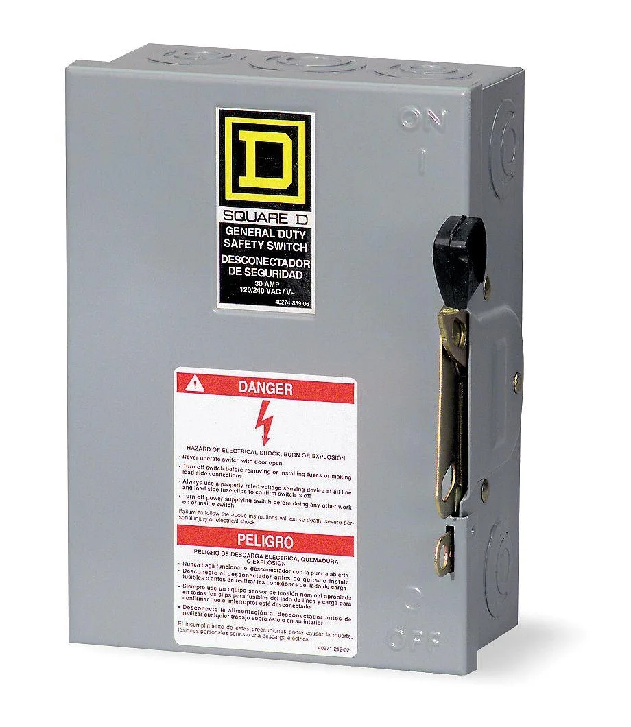 Grey metallic safety switch enclosure 9.2 by 7.2 by 3.6 inches