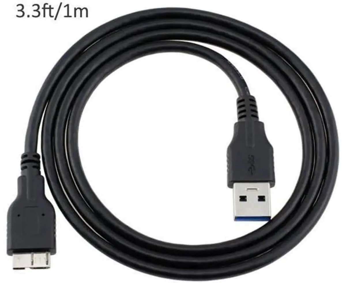 Blue USB 3.0 A male to Micro-B cable, 3.3ft length, reinforced strain relief ends
