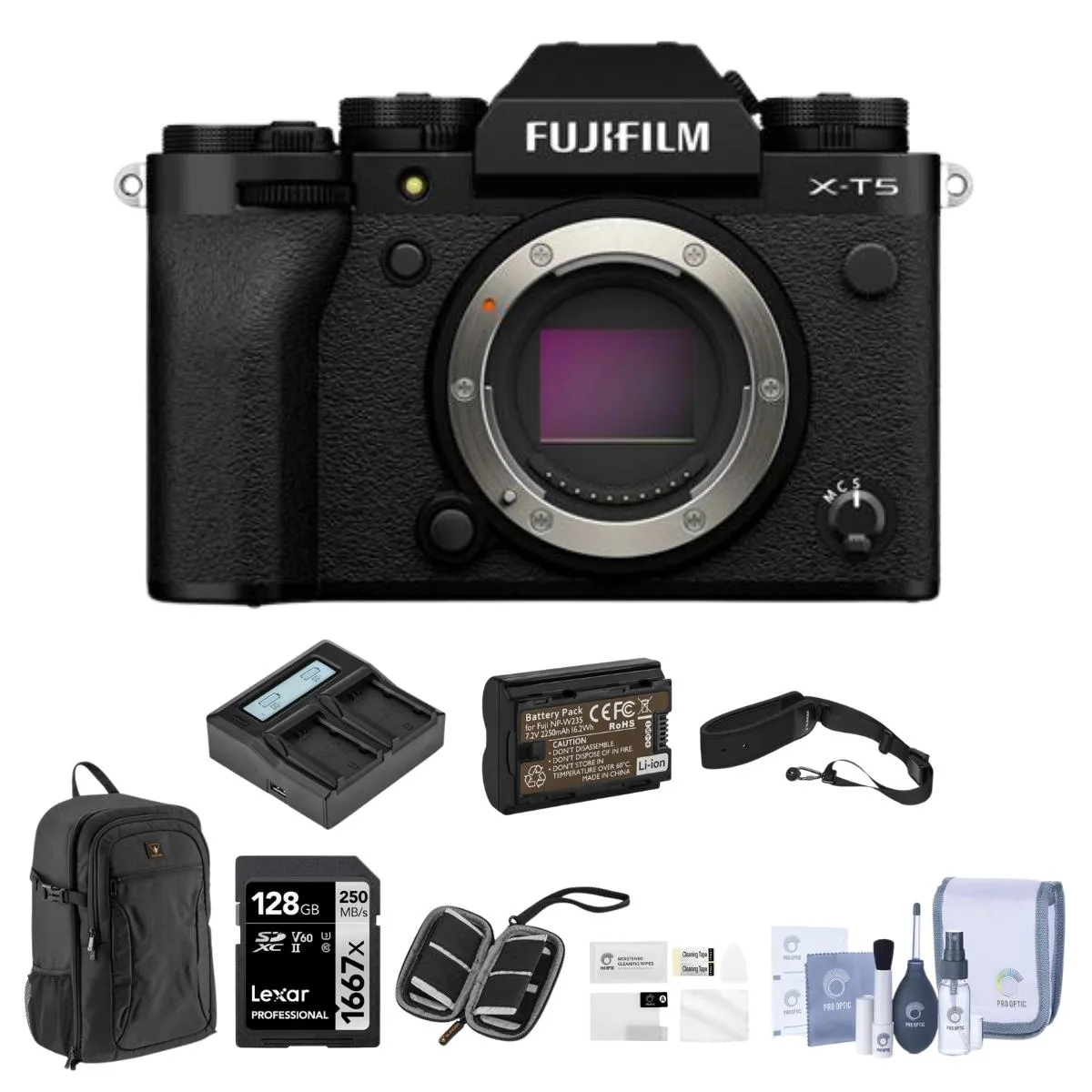 FUJIFILM FUJIFILM X-T5 Compact Mirrorless Camera Body Black with Complete Accessories Kit — product photo