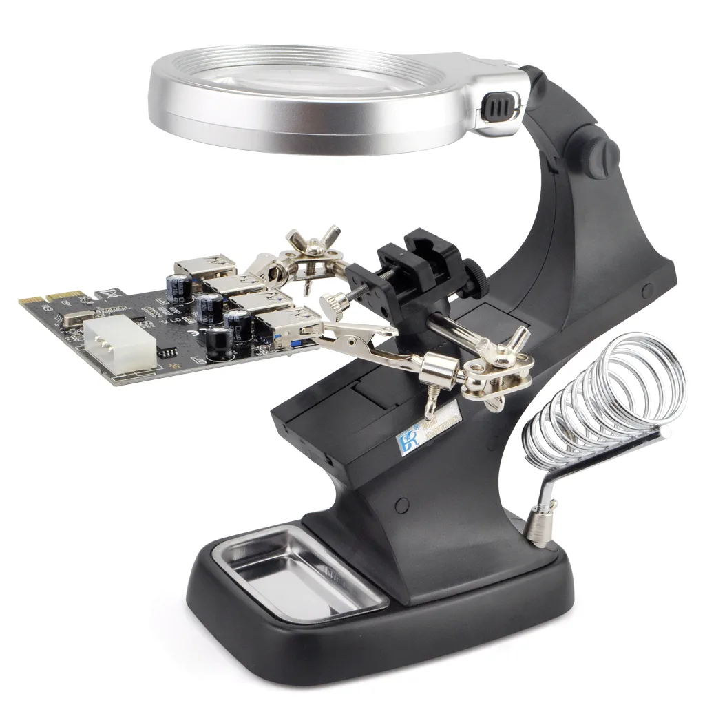 iKKEGOL iKKEGOL 10 LED 3X 4.5X Magnifier Third Hand Soldering Stand Black — product photo