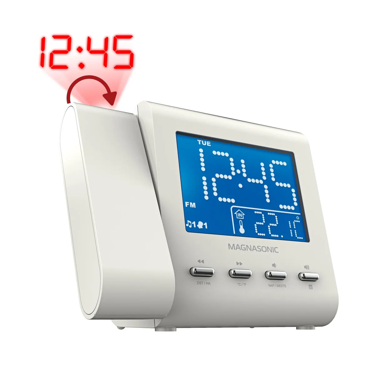 MAGNASONIC MAGNASONIC EAAC601W projection alarm clock radio white — product photo
