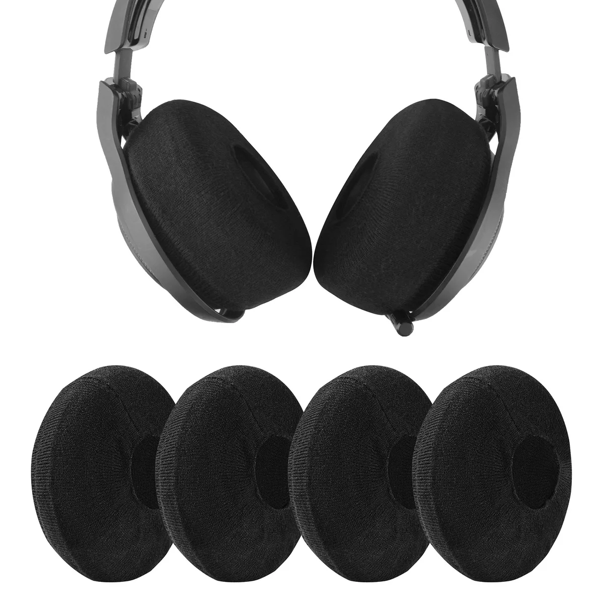 Geekria Geekria 2 Pairs Large Knit Fabric Washable Headphone Covers (Black) — product photo