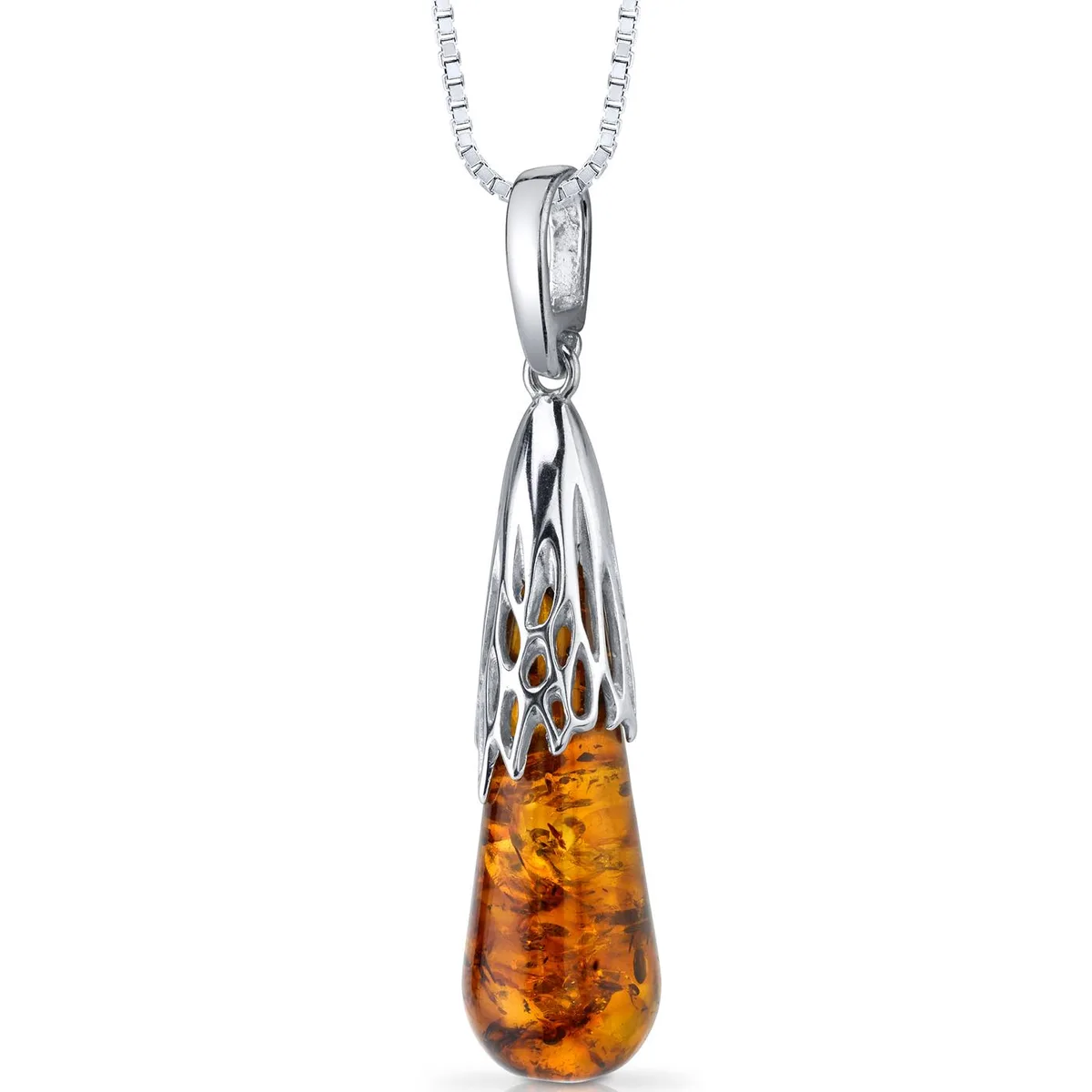 Oravo Oravo Baltic Amber Drop Pendant Necklace Sterling Silver Cognac 18 — product photo