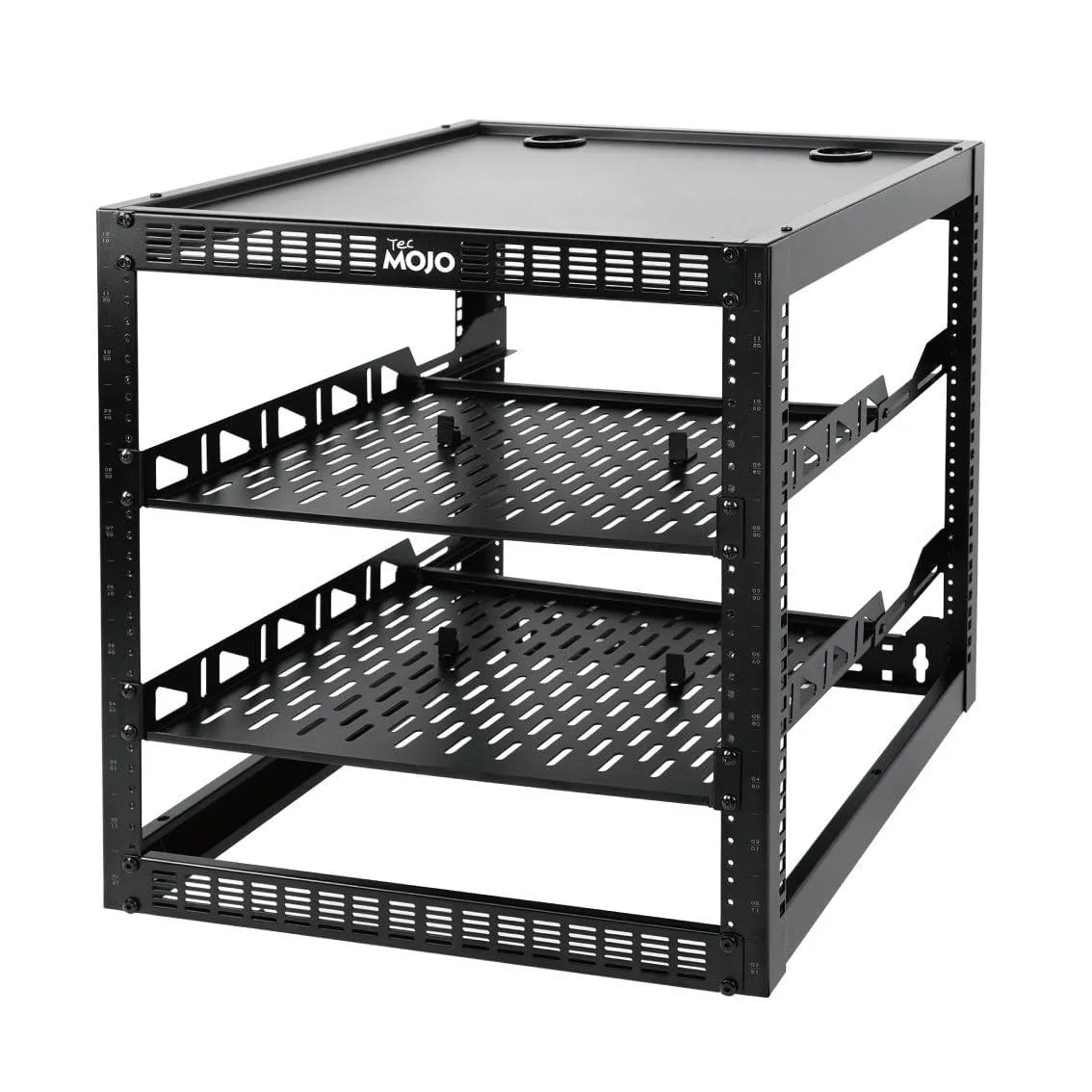  StarTech.com 12U Open Frame Rack with 2 Shelves, Wall/Floor Mount, 260 lb Capacity — product photo