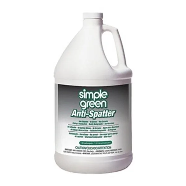 One-gallon plastic bottle of clear liquid anti-spatter welding fluid