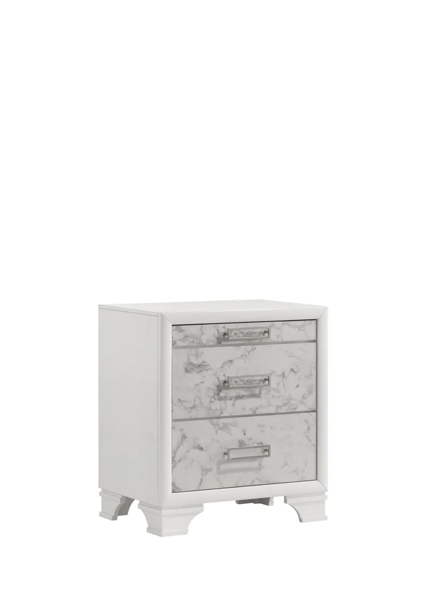 tuphen tuphen Soul Modern Style Nightstand White 3-drawer Marble Accents — product photo