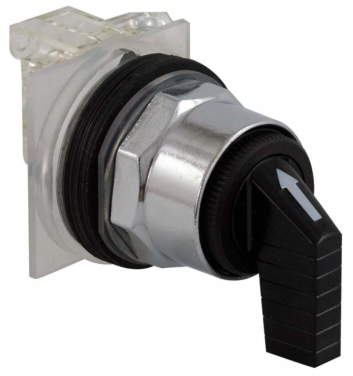 Schneider Electric 30 mm black selector switch with chrome bezel and extended lever operator