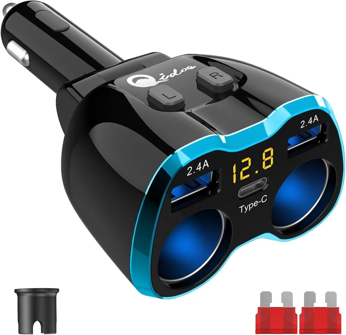 saiwan saiwan 12V 24V 80W car charger adapter with LED voltmeter — product photo