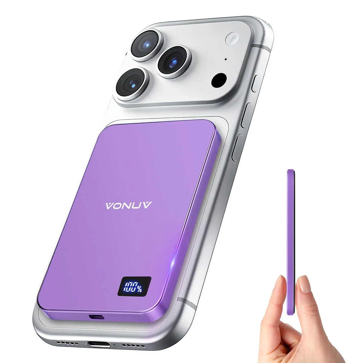  VONUV Magnetic Power Bank 5000mAh 15W Purple — product photo