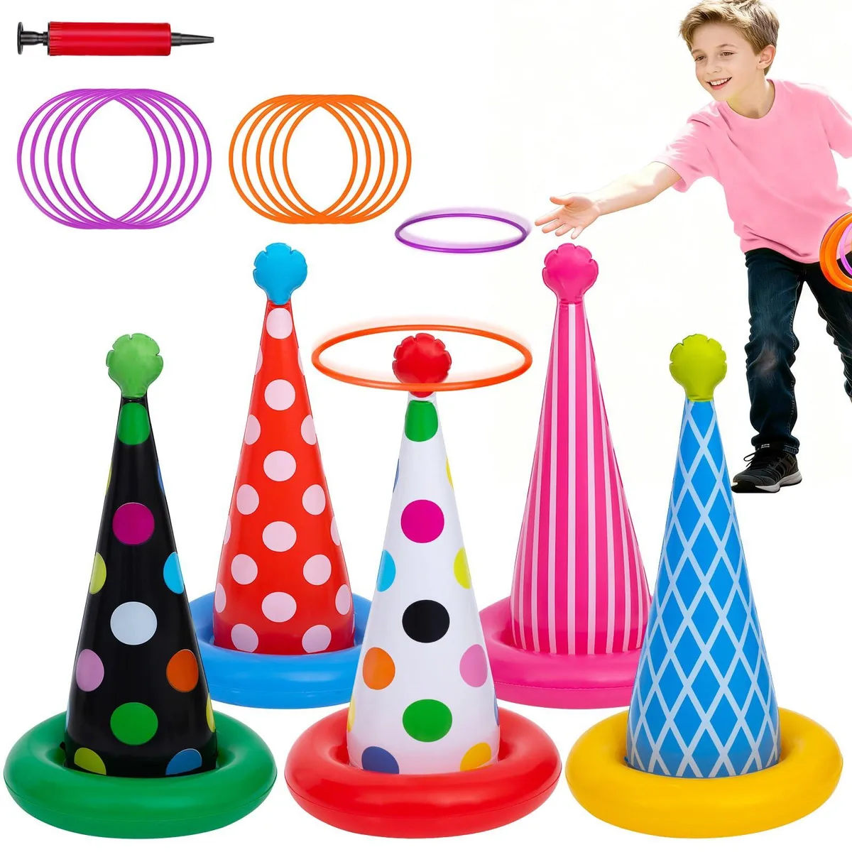  Worry Free Gadgets Birthday ring toss 5 cones 10 rings — product photo