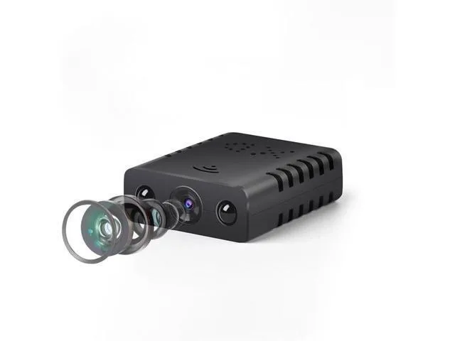 Tiny black cube camera with lens on front