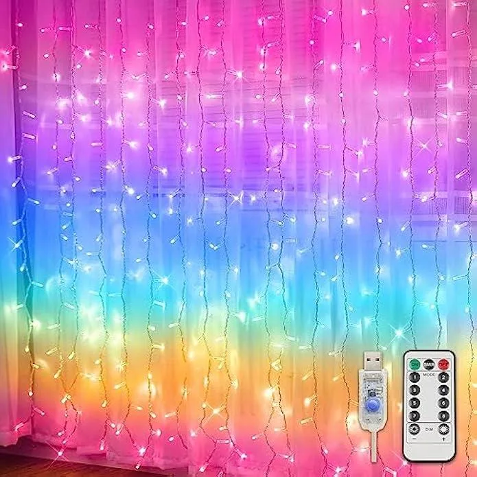 Compact USB power adapter with blue mode button for 192 LED curtain lights