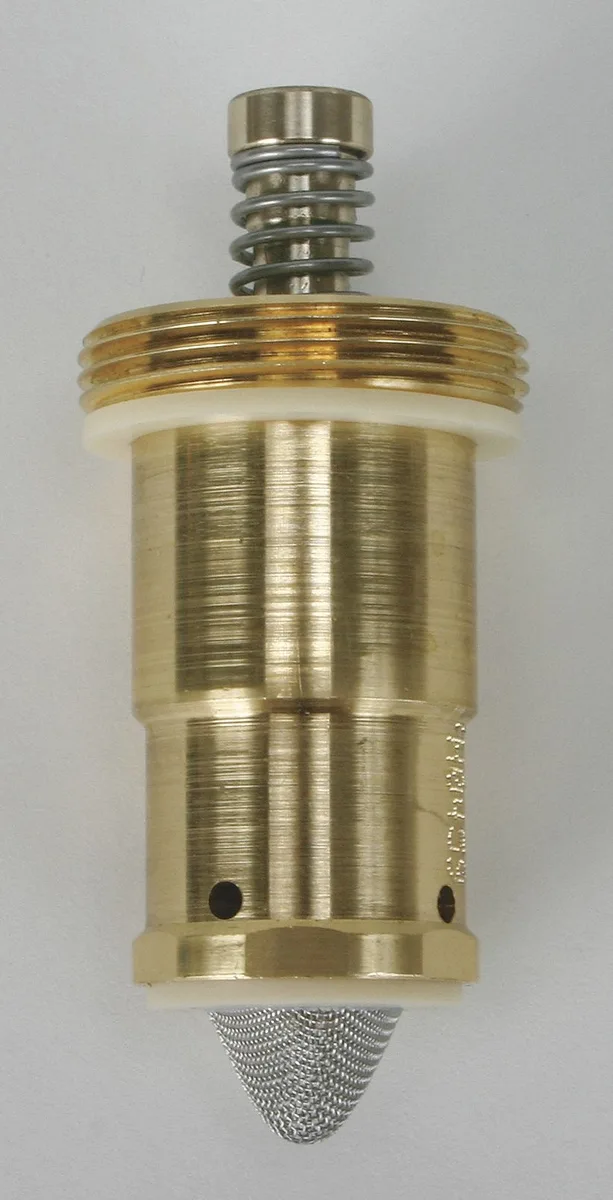 Brass metering cartridge with cylindrical body and threaded end