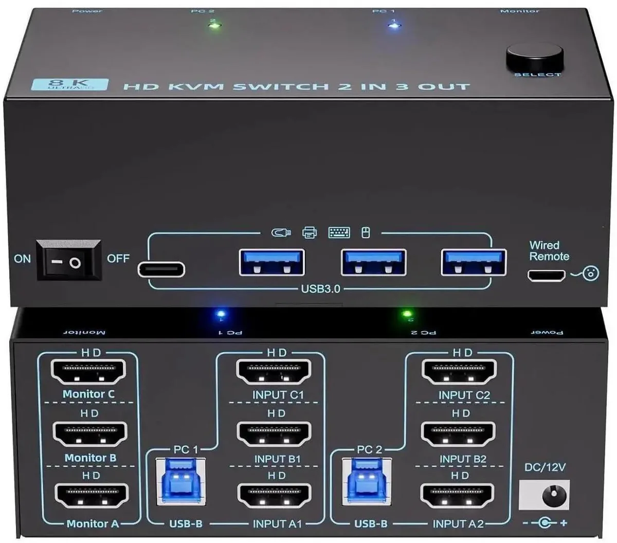 Vszerda Vszerda 3-Monitor 2-Computer KVM Switch 8K@60Hz/4K@120Hz USB 3.0 — product photo