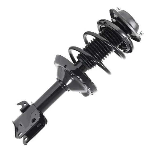 Silver metal front right strut assembly with coiled spring and top mount visible