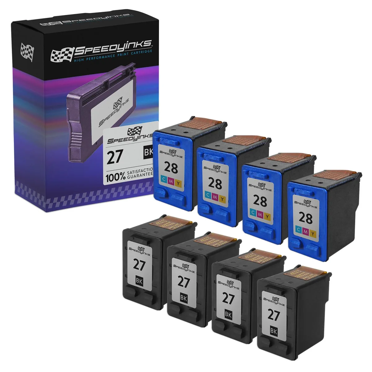 SpeedyInks SpeedyInks HP 27 &amp; 28 Ink Cartridges 4 Black 4 Color 8-Pack — product photo