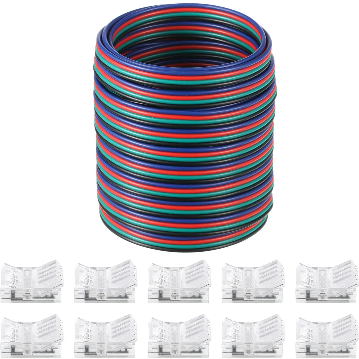  Flutesan 10 Pack Solderless LED Strip Connector 4 Pin 10 mm 16.4 ft Extension Cable — product photo