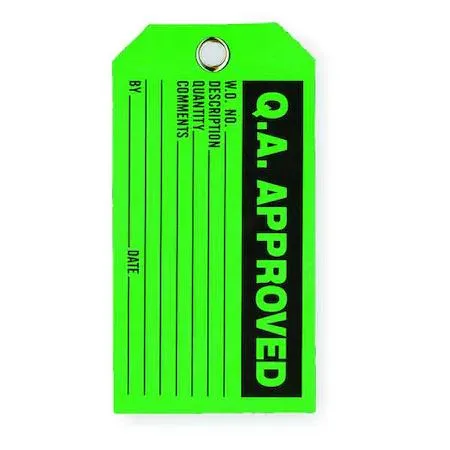 Pack of 100 cardstock production status tags with brass grommets and string fasteners