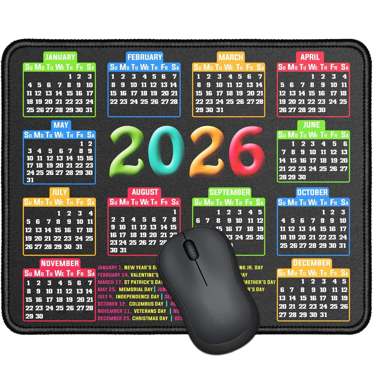 RMYMPMYX 2020-002211 Mouse Pad 9.6x7.9x0.1 in 2026 Calendar Black — product photo