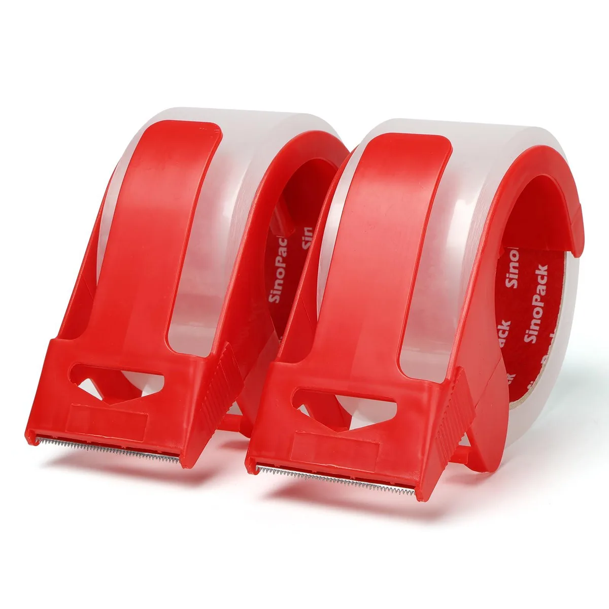 Two rolls of clear acrylic tape with black matte dispensers