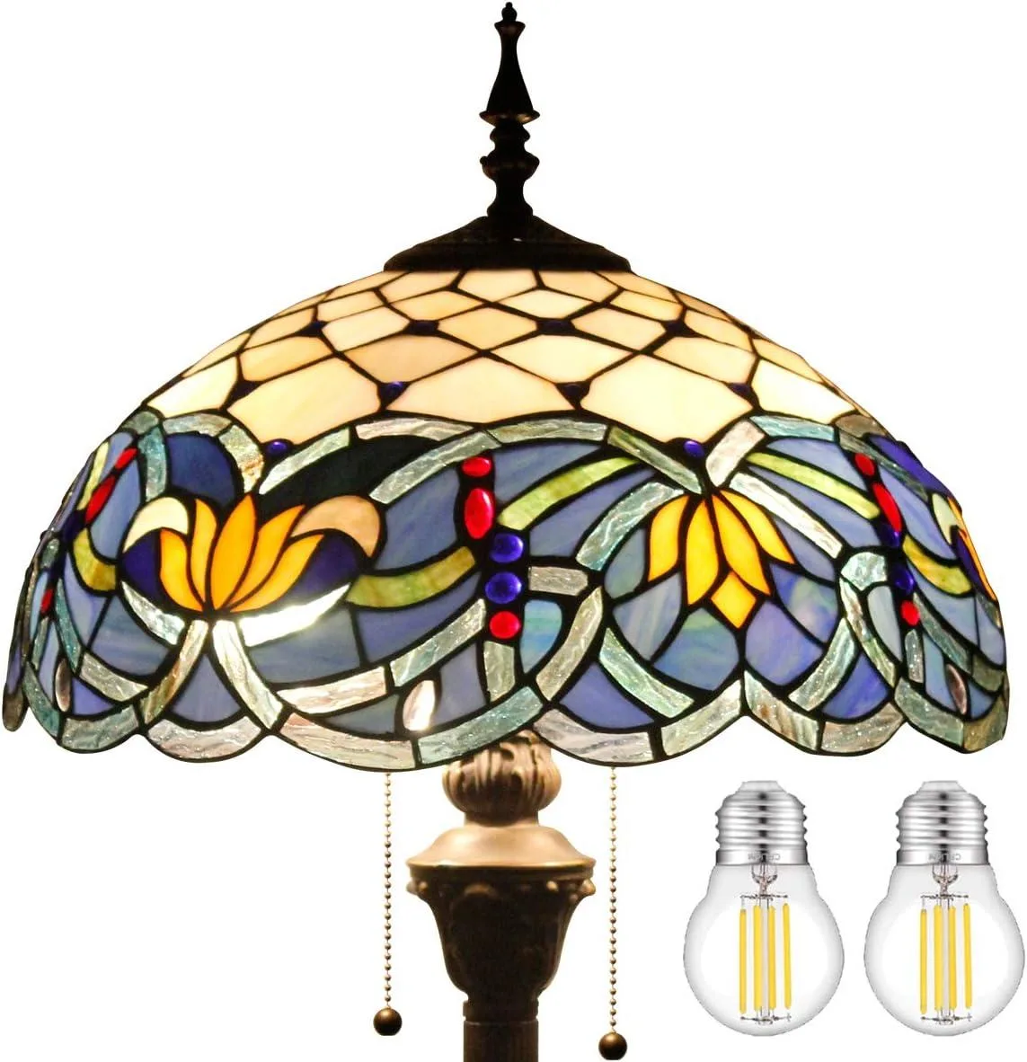 TUKO TUKO Blue Lotus Stained Glass Floor Lamp 16X16X64 Inches S220 Series — product photo