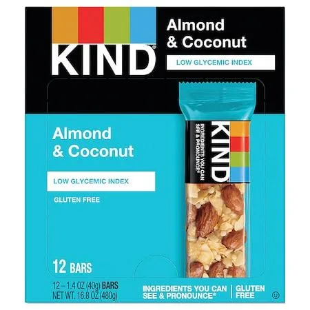 KIND Healthy Snacks KIND Healthy Snacks 65197 Almond Coconut Bar 12x 1.4oz fitness — product photo