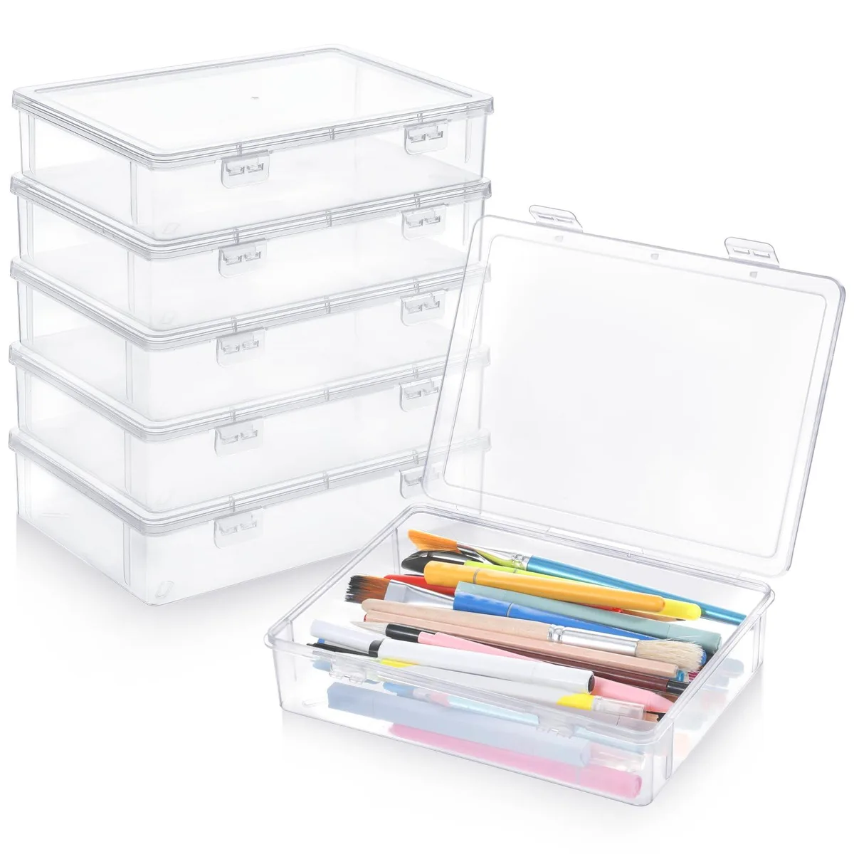 6 Pcs Clear Plastic Storage Boxes with Lids 9 x 6.5 x 2 Inch Toy Storage — product photo