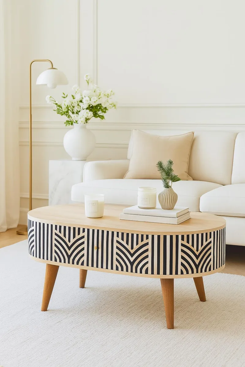 tuphen tuphen Edessa Bone Inlay Coffee Table 2 Drawers Nordic Legs Oak Solid Wood — product photo