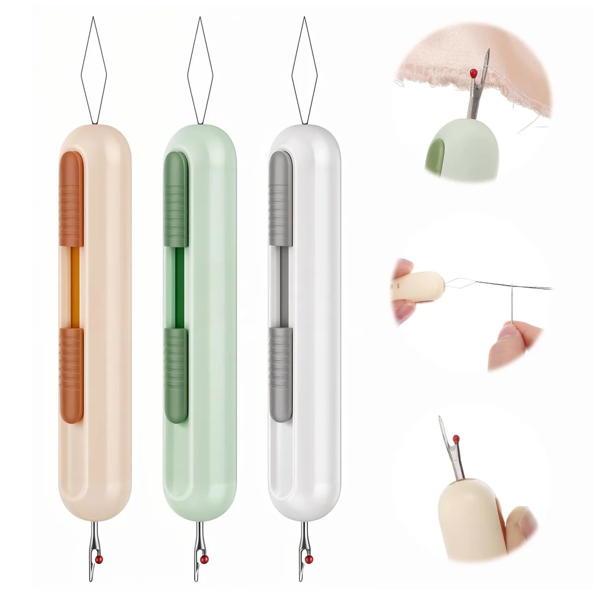 QFGasre 5384QZFV3384 3pcs Needle Threader Seam Ripper Green — product photo