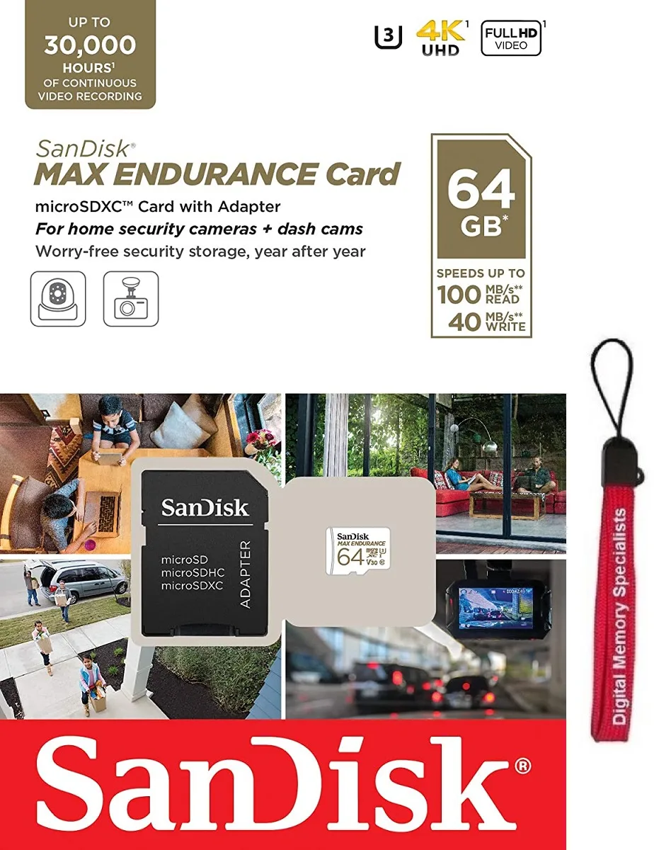 SanDisk SanDisk MAX ENDURANCE 64GB microSDXC 100MB/s C10 U3 V30 with Adapter — product photo