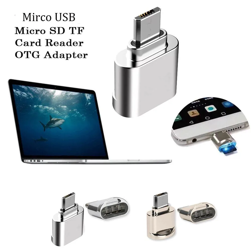 Hetai Tech Hetai Tech 8-in-1 USB 3.1 Micro USB MicroSD/TF OTG Card Reader Silver 22×16mm — product photo