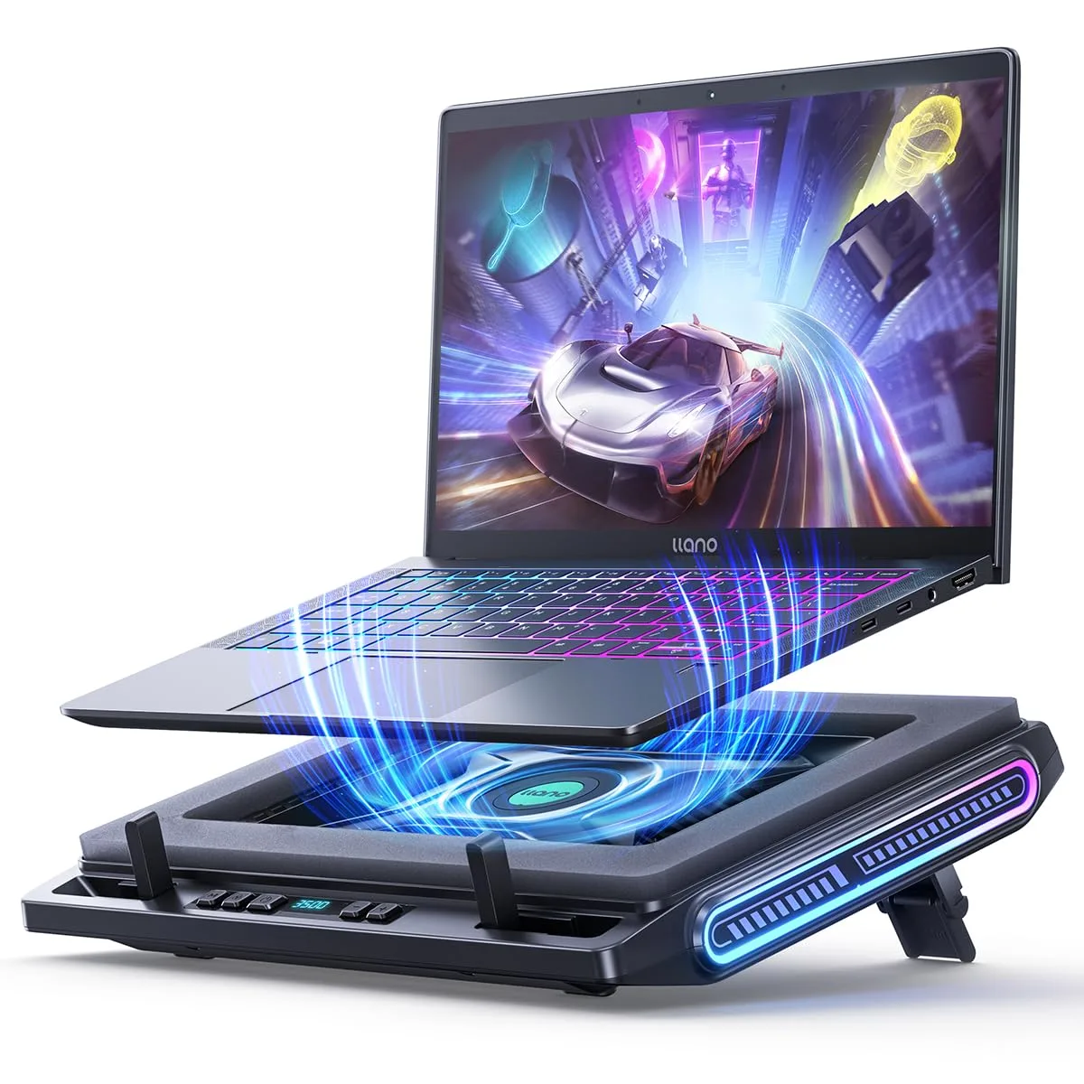  ENHANCE V10 Pro laptop cooling pad 4.72in fan 13-17.3in 3500 RPM 4-port USB-A/C — product photo