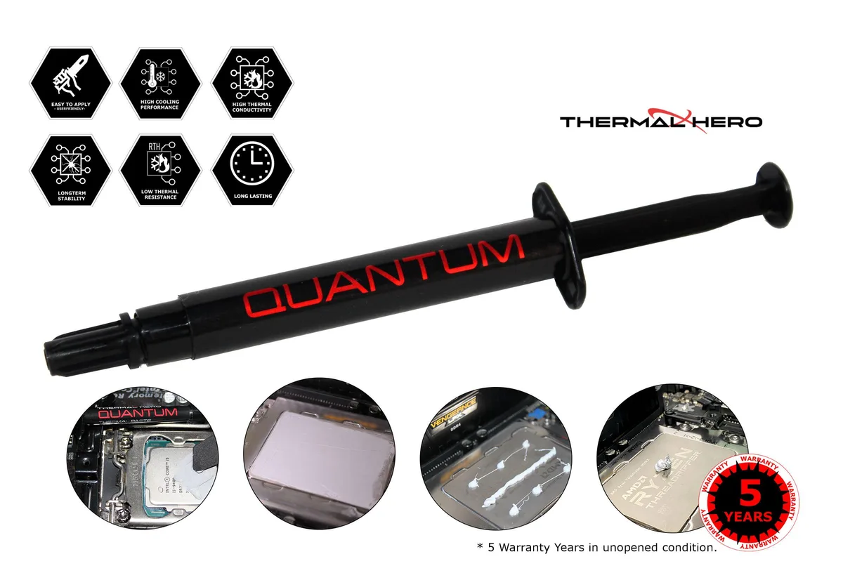 White syringe with black cap and silver plunger, 4 g thermal paste tube